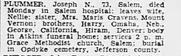 Obituary for Joseph N. PLUMMER (Aged 73)